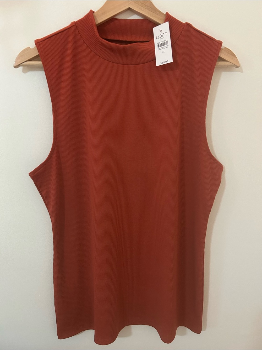 LOFT Outlet Red Ribbed Sleeveless Mock Neck Tank Top XL NWT